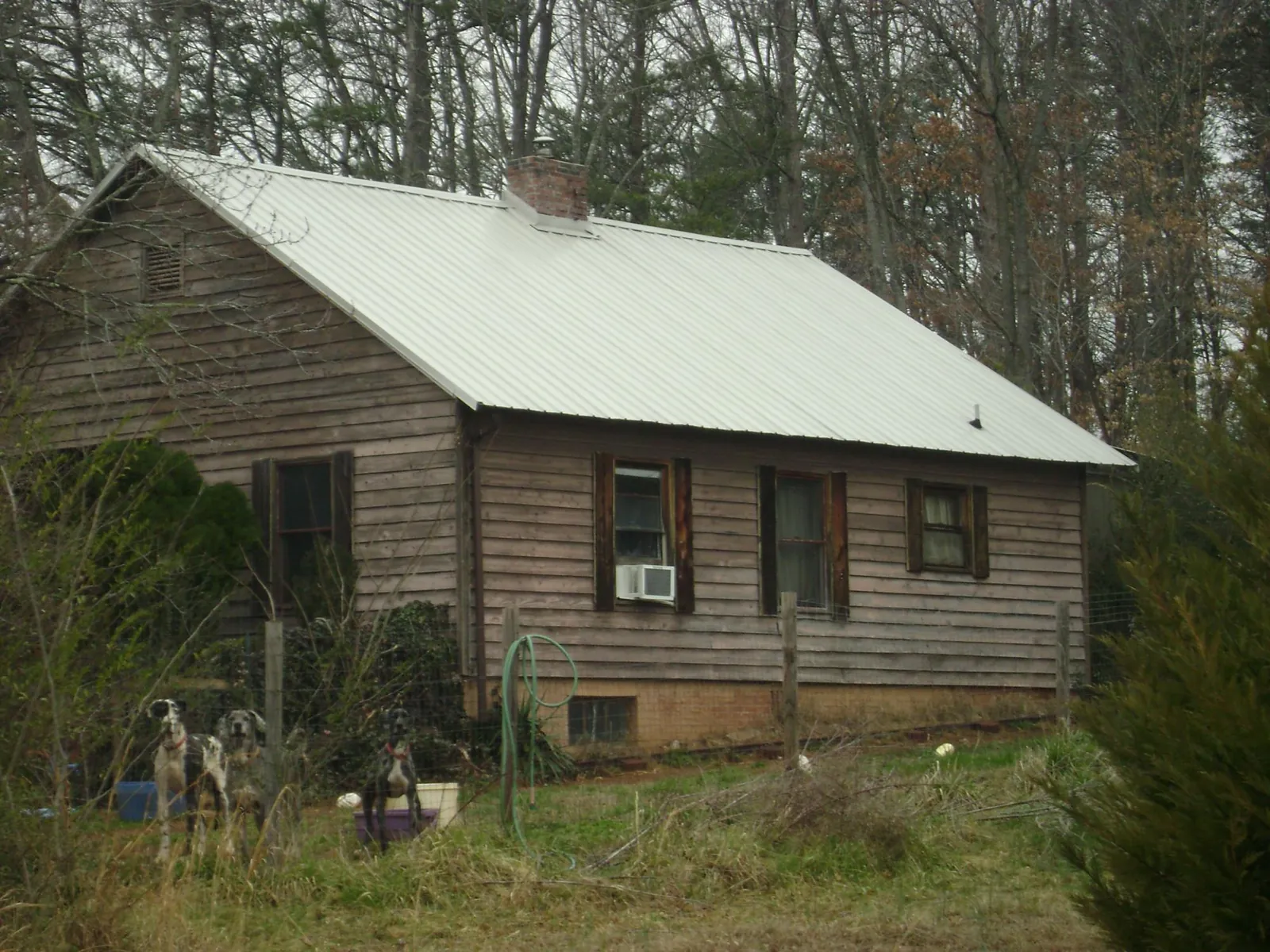 White metal roof on an old wood sided farmhouse, from a Asphalt Shingle Roof Repair job in Kelley